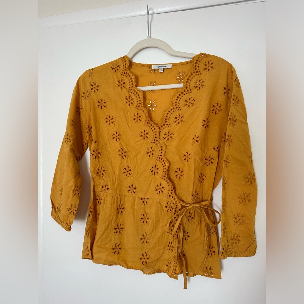 Madewell Scalloped Eyelet Wrap Top, XXS